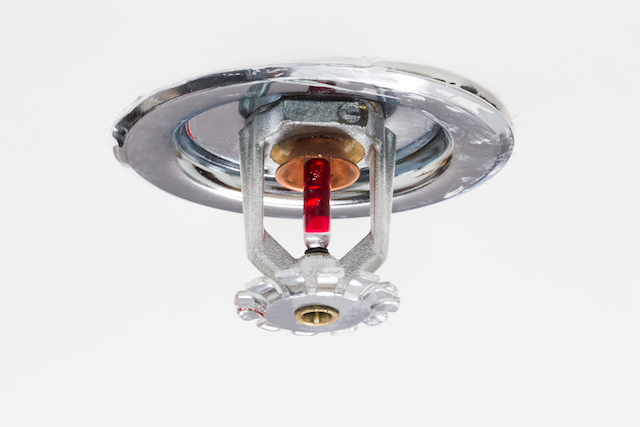 Automatic chrome pendent fire sprinkler head with red thermal bulb